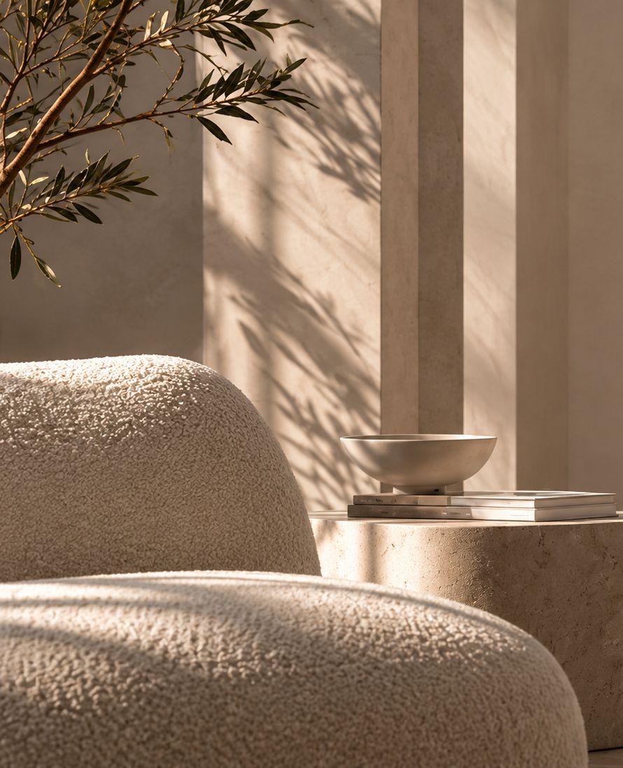 Architectural detail of an aesthetic medicine clinic in warm natural light